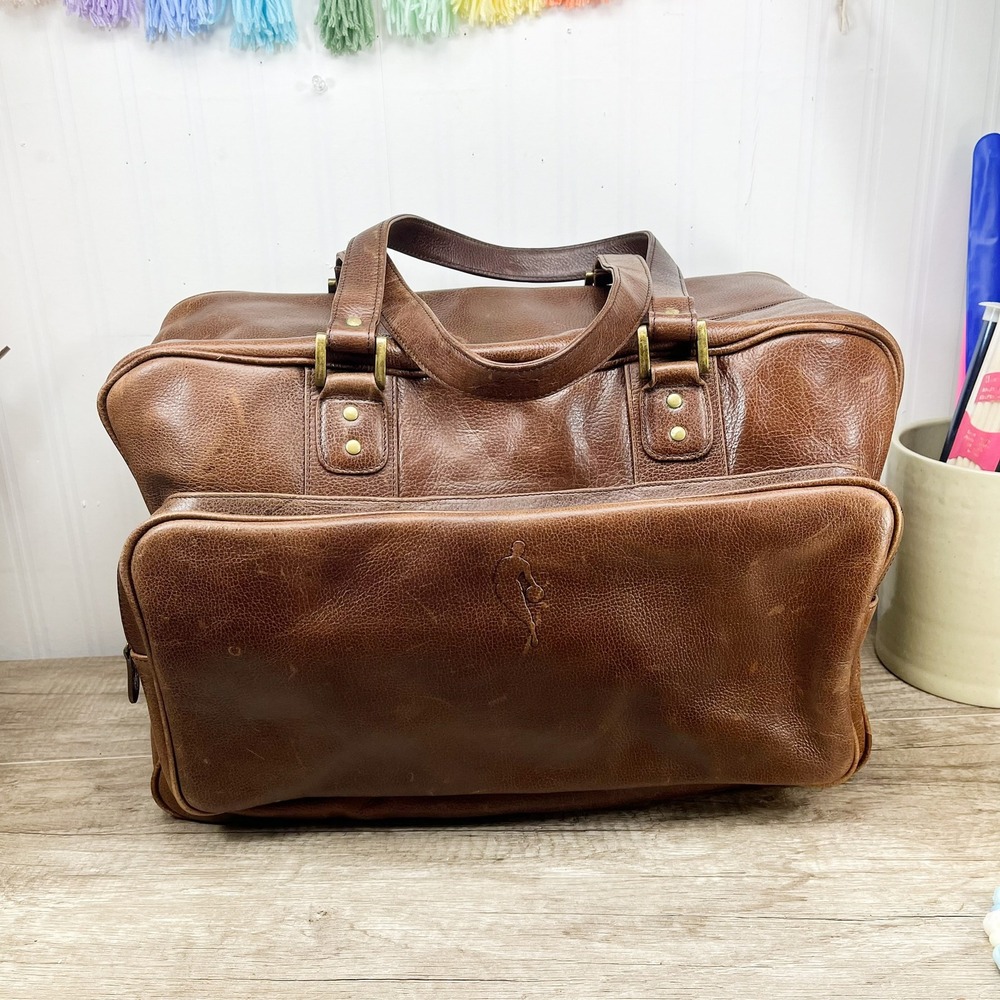 Vintage NBA Genuine Leather Duffel Bag Brown Pebble Grain Travel Weekend Bag